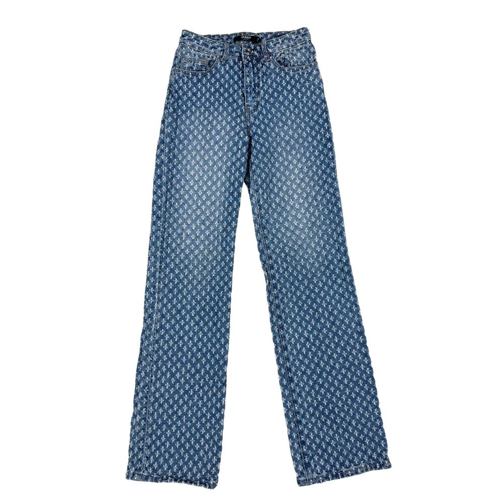 Jaded London - Distressed & Faded Wide Leg Denim Jeans in Blue & White